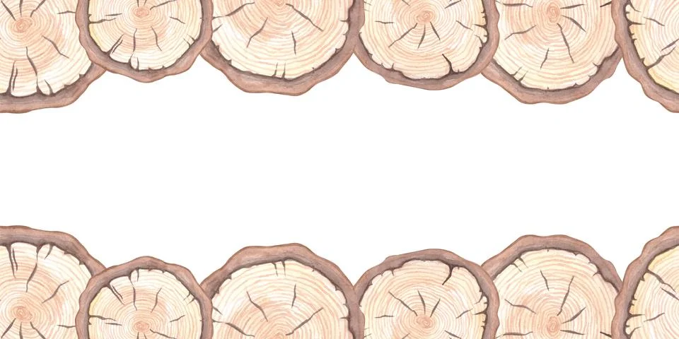 Watercolor saw cut tree border. Stock Illustration
