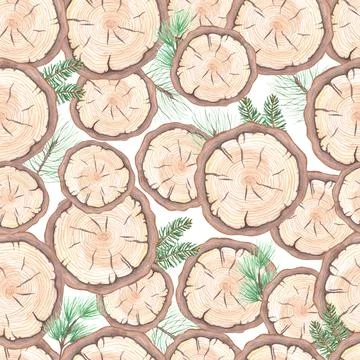 Watercolor saw cut tree pattern. Wood slice Stock Illustration