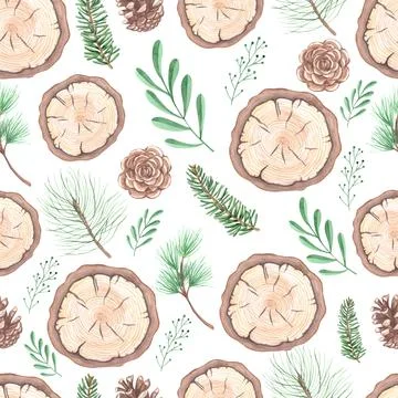 Watercolor saw cut tree pattern. Wood slice Stock Illustration