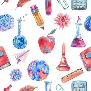 Watercolor school seamless pattern. Stock Illustration