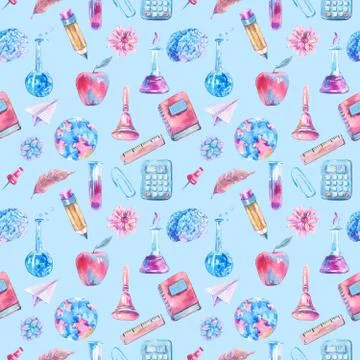 Watercolor school seamless pattern. Stock Illustration