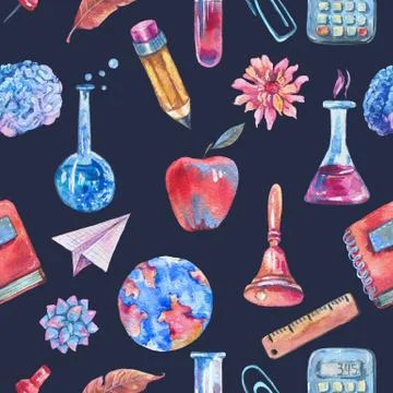 Watercolor school seamless pattern. Stock Illustration