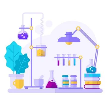 Watercolor science objects in lab Illustrazione stock