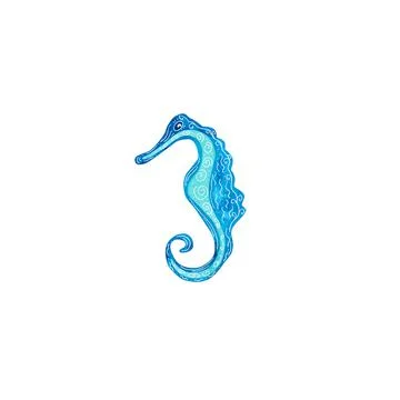 Watercolor seahorse decorated with white patterns. Stock Illustration