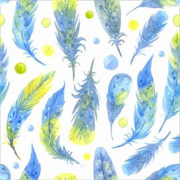 Watercolor seamless boho pattern with feathers. Hand Drawn vector Illustration Stock Illustration