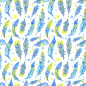 Watercolor seamless boho pattern with feathers. Hand Drawn Illustration on white Stock Illustration