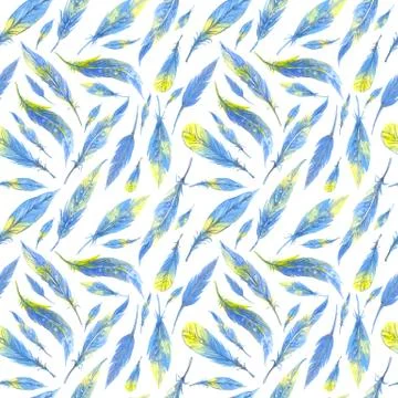 Watercolor seamless boho pattern with feathers. Hand Drawn Illustration on white Stock Illustration
