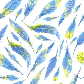 Watercolor seamless boho pattern with feathers. Hand Drawn Illustration on white Stock Illustration
