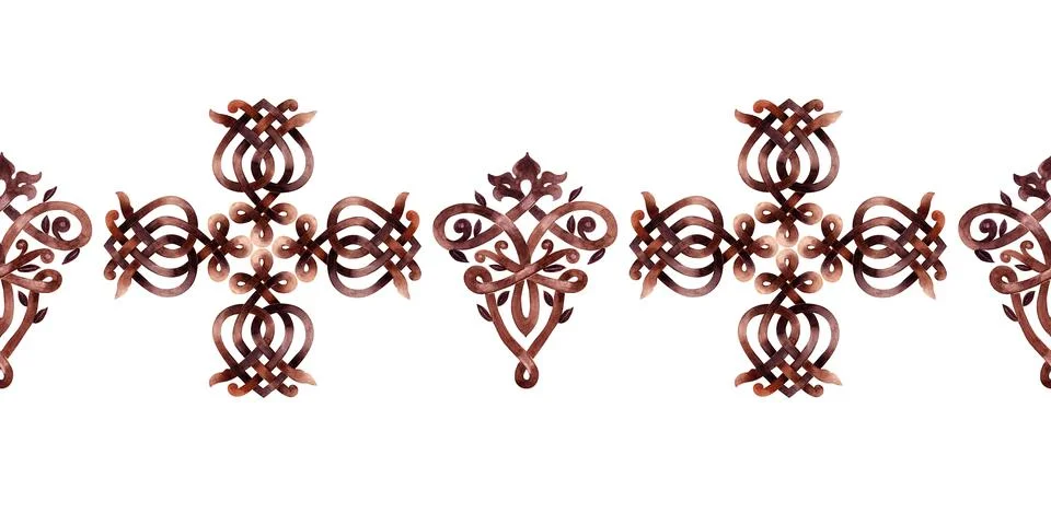 Watercolor seamless border with Celtic elements Stock Illustration