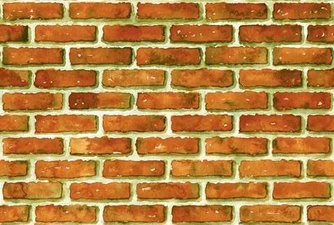 Watercolor seamless brick wall pattern. Hand painted texture and background. Stock Illustration