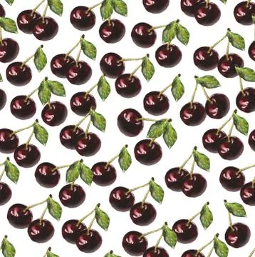 Watercolor seamless cherry pattern Stock Illustration