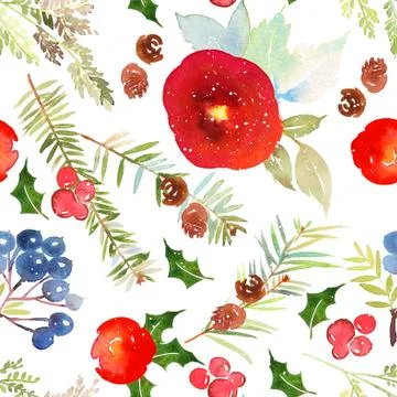 Watercolor seamless Christmas pattern Stock Illustration