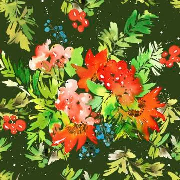 Watercolor seamless Christmas pattern Stock Illustration