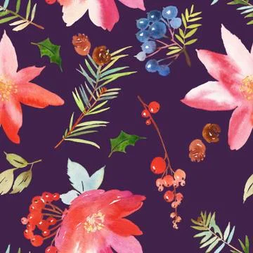 Watercolor seamless Christmas pattern Stock Illustration