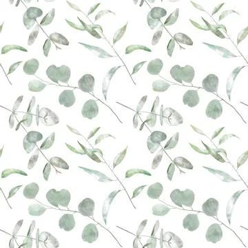 Watercolor Seamless Eucalyptus Pattern Stock Illustration