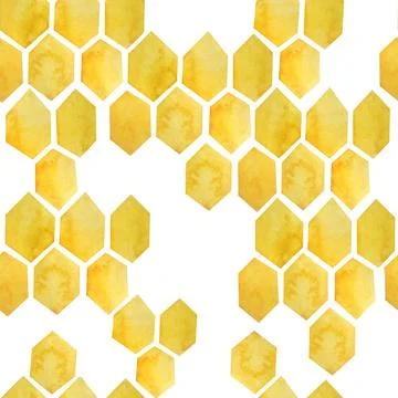 Watercolor seamless hand drawn pattern with yellow honeycomb geometric abstract Stock Illustration