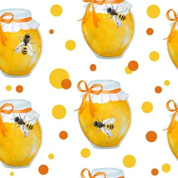 Watercolor seamless hand drawn pattern with bumble bees, nature natural insects Illustrazione stock
