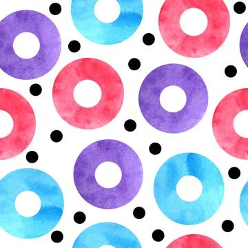 Watercolor seamless hand drawn pattern of 90s 80s memphis abstract style. Bright Stock Illustration