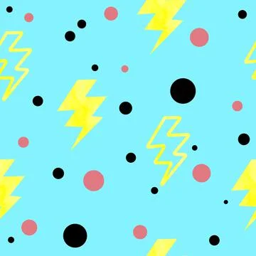 Watercolor seamless hand drawn pattern of 90s 80s memphis abstract style. Bright Stock Illustration