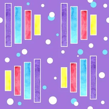 Watercolor seamless hand drawn pattern of 90s 80s memphis abstract style. Bright Stock Illustration