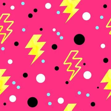 Watercolor seamless hand drawn pattern of 90s 80s memphis abstract style. Bright Stock Illustration