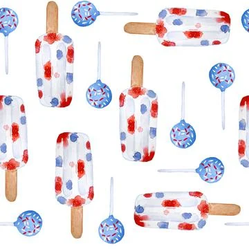 Watercolor seamless hand drawn pattern for patriotic 4th fourth of July Stock Illustration