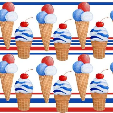 Watercolor seamless hand drawn pattern for patriotic 4th fourth of July Stock Illustration