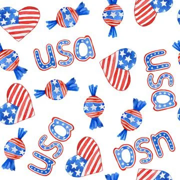 Watercolor seamless hand drawn pattern for patriotic 4th fourth of July Stock Illustration