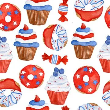 Watercolor seamless hand drawn pattern for patriotic 4th fourth of July Stock Illustration