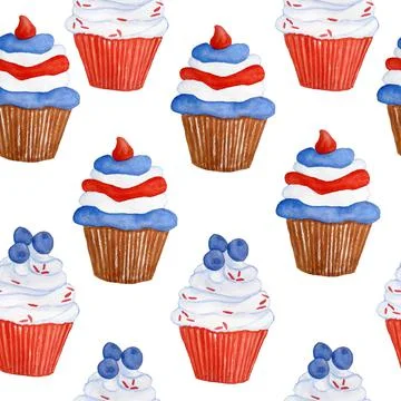 Watercolor seamless hand drawn pattern for patriotic 4th fourth of July Stock Illustration