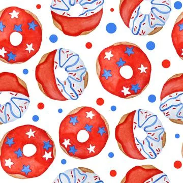 Watercolor seamless hand drawn pattern for patriotic 4th fourth of July Stock Illustration