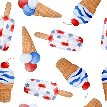 Watercolor seamless hand drawn pattern for patriotic 4th fourth of July Stock Illustration