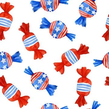 Watercolor seamless hand drawn pattern for patriotic 4th fourth of July Stock Illustration
