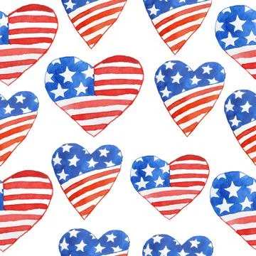 Watercolor seamless hand drawn pattern for US Independence day 4th fourth of Stock Illustration