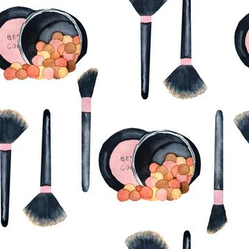 Watercolor seamless hand drawn pattern with girl woman rouge blush blusher Stock Illustration