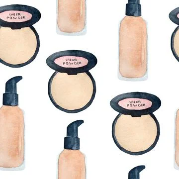 Watercolor seamless hand drawn pattern with girl woman lipsticks. Design with Stock Illustration