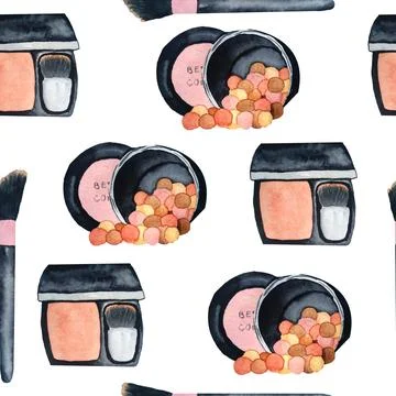 Watercolor seamless hand drawn pattern with girl woman rouge blush blusher Stock Illustration