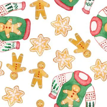 Watercolor seamless hand drawn pattern with Christmas ugly sweater jumper. Red Stock Illustration