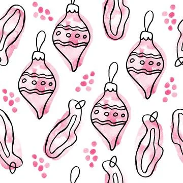 Watercolor seamless hand drawn pattern with pink Christmas elements, modern boho Illustrazione stock