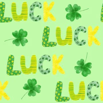 Watercolor seamless hand drawn pattern St Patrick's Day background, green irish Stock Illustration