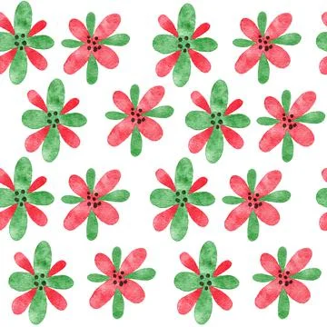Watercolor seamless hand drawn pattern with red green abstract shapes elements Stock Illustration