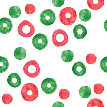 Watercolor seamless hand drawn pattern with red green abstract shapes elements Illustrazione stock