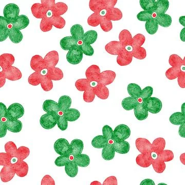 Watercolor seamless hand drawn pattern with red green abstract shapes elements Illustrazione stock