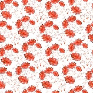 Watercolor seamless pattern with apples, pears framed by calligraphic swirls Stock Illustration