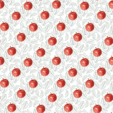 Watercolor seamless pattern with apples, pears framed by calligraphic swirls Stock Illustration
