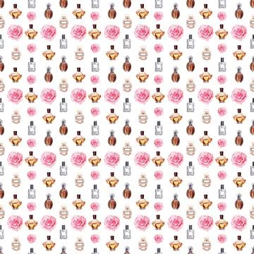 Watercolor seamless pattern with aromatic herbs and flowers Stock-Illustration