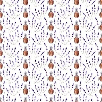 Watercolor seamless pattern with aromatic herbs and flowers Stock-Illustration