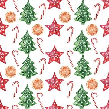 Watercolor seamless pattern with attributes of new Year holidays and Christmas Stock Illustration