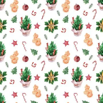 Watercolor seamless pattern with attributes of new Year holidays and Christmas Illustrazione stock