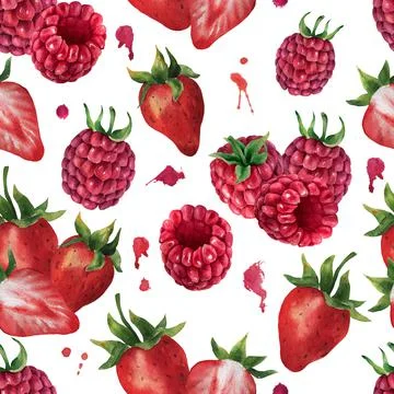 Watercolor seamless pattern with berries. Stock Illustration